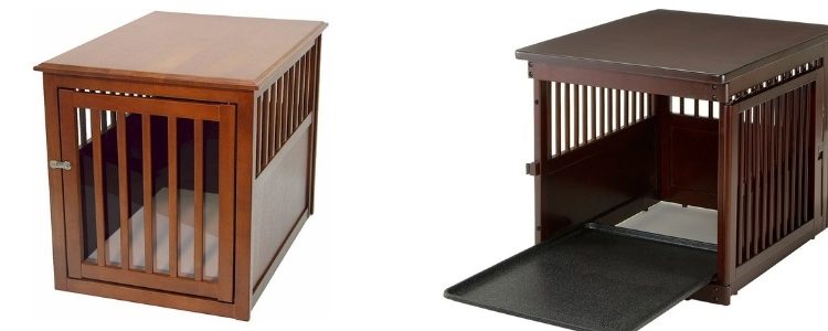 Richell Wooden Stylish End Table Dog Crate with Removable Sliding Tray